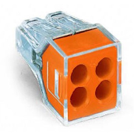 WAGO 773 Series 4 Conductor Push Wire Connector Suitable for cable up to 2.5mm2 24A Orange/Clear Pack of 100 Pieces