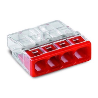 WAGO 2273 Series 4 Conductor Push Wire Connector Suitable for cable up to 2.5mm2 24A Red/Clear Pack of 100 Pieces
