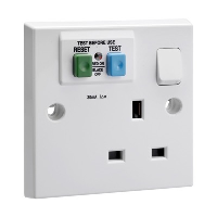 Schneider Exclusive 1 Gang Socket Outlet with RCD 30mA Passive White Moulded Plastic