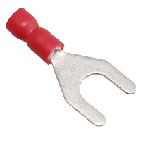 Insulated Red Fork Crimp with 6.3mm Spacing for 0.5-1.5mm Cable - price per 1 (100)