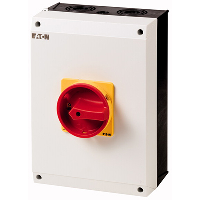 Eaton P3 100A 50kW 3 Pole Enclosed Isolator IP65 Plastic Enclosure with Red/Yellow Handle 280H x 200W x 169mmD