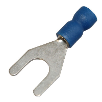 Insulated Blue Fork Crimp with 6.3mm Spacing for 0.75-2.5mm Cable - price per 1 (100)