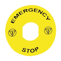 Schneider Harmony Marked Legend 90mm for 22mm Units Black Text on Yellow Marked 'EMERGENCY STOP'