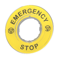 Schneider Harmony Marked Legend 60mm for 22mm Units Black Text on Yellow Marked 'EMERGENCY STOP'