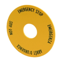 Eaton RMQ-Titan Round Emergency Stop Label Yellow 60mm Diameter with Text in 4 Languages