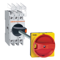 Lovato GA 3 Pole 32A Isolator Kit Supplied with Door Interlocked Padlockable Handle 200mm Long Metal Shaft & Single Shroud