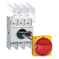 Lovato GA 3 Pole 125A Isolator Kit Supplied with Door Interlocked Padlockable Handle 200mm Long Metal Shaft & Single Shroud