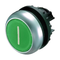 Eaton RMQ-Titan Illuminated Green Flush Pushbutton Actuator with 'I' symbol 22.5mm Spring Return