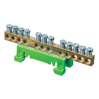 12 Way Earth Bar on Green Dinrail Clip 80A/690V