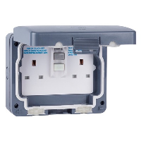 Schneider Exclusive 2 Gang Socket Outlet with RCD 30mA Active Weatherproof IP66