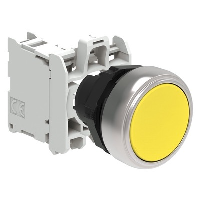 Lovato Platinum Yellow Flush Pushbutton Actuator 22.5mm Spring Return with 1 x N/O Contact Block