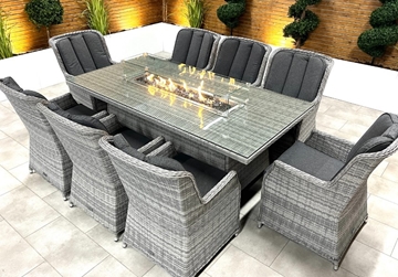 Stone Grey Rattan Dining Fire Pit Sets
