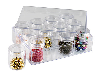 Clear Bead Storage Jar Set, 12 Large Jars In A Clear Box