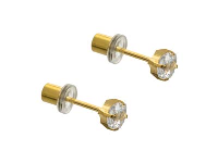 24ct Gold Plated Pair 4mm Princess Cut Clear Cubic Zirconia Stud, For Use With Safe Pierce Pro Piercing  Instrument