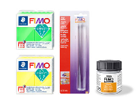 Fimo Effect Neon Green And Yellow  57g Set With Fimo Varnish 35ml And Fimo Acrylic Roller Set