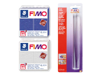 Fimo Leather Effect Starter Set,    2x57g Blocks Indigo  And Ivory  And Clay Roller