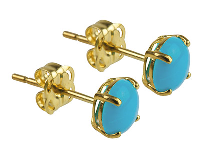 9ct Yellow Gold Birthstone Earrings 5mm Round Stabilised Turquoise  Cabochon - December