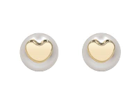 9ct Yellow Gold Pearl And Heart    Design Stud Earring