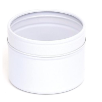 White Round Seamless Tin with Window Slip Lid