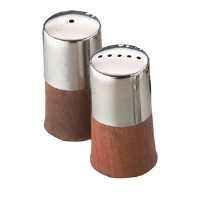 S/S & Wood Base Salt & Pepper Condiment Set Round