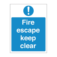 Fire Escape Keep Clear Sign S/A 200x150mm