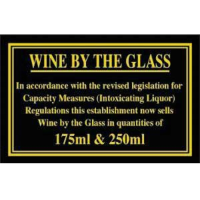 Wine By The Glass Sign 175ml/250ml 11x17cm Gold/Bk
