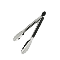 S/S Locking Tongs with Black Handle 9"
