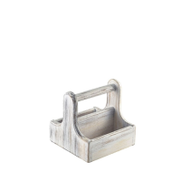 White Wash Wooden Table Caddy Small 15x15.3x15cm