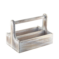 White Wash Wooden Table Caddy Large 25x15.3x17.9cm