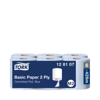 Tork 2 Ply Basic Paper Centrefeed Roll Blue 150m 