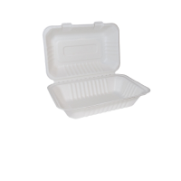 Bagasse Clamshell White Lunch Box 9x6" 32oz