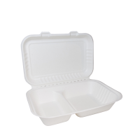 Bagasse 2 Compartment Clamshell Lunch Box 9x6" 