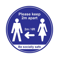 Please Keep 2m Apart Blue Floor Sign 400mm