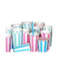 12oz Cold Paper Milkshake Candy Stripe Cups Pink