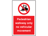 Pedestrian walkway only no vehicular movement symbol and text sign