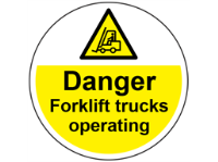 Danger fork lift trucks operating symbol and text floor graphic marker.