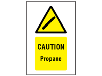 Caution propane symbol and text safety sign.