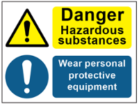 COSHH. Danger hazardous substances, wear personal protective equipment sign.