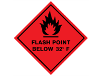 Flash point below 32°F hazard warning diamond sign