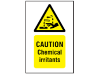 Caution chemical irritants symbol and text safety sign.