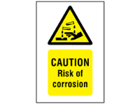 Caution risk of corrosion symbol and text safety sign.