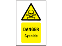 Danger cyanide symbol and text safety sign.