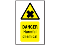 Danger harmful chemical symbol and text safety sign.