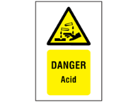 Danger acid symbol and text safety sign.
