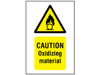 Caution oxidizing material symbol and text safety sign.