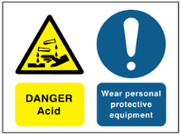 Danger Acid, Wear personal protective equipment safety sign.