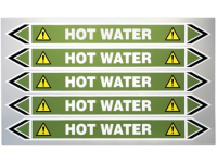 Hot water flow marker label.