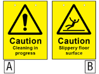 Caution cleaning in progress, slippery floor surface sign.