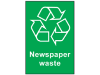 Newspaper waste recycling sign.