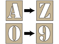 Alphanumeric stencil set, 100mm characters.